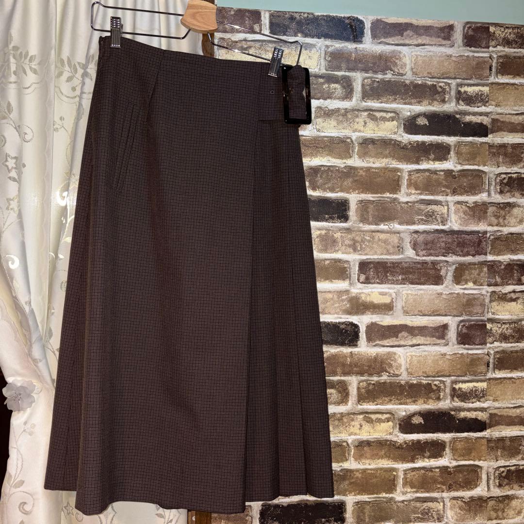 美品 Arpege story サイドプリーツミディスカート チェック Sサイズ