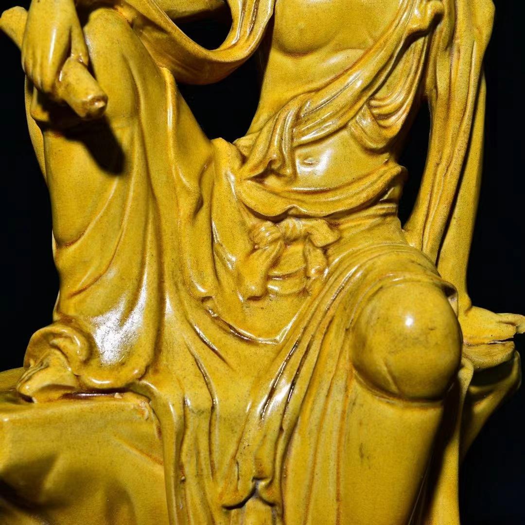 中国古美術・旧蔵の陶磁器、自在観音像・20x40cm・供養仏像・風水開運・置物