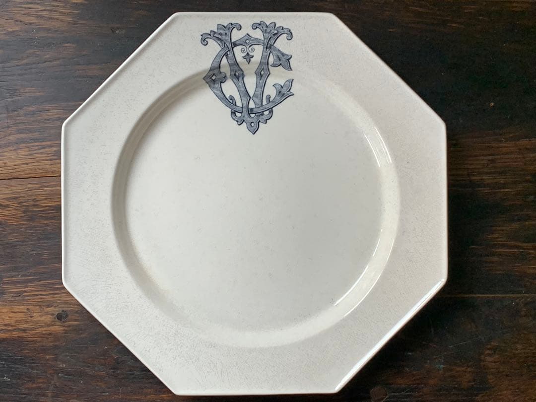 フランス アンティーク オクトゴナルプレート モノグラム