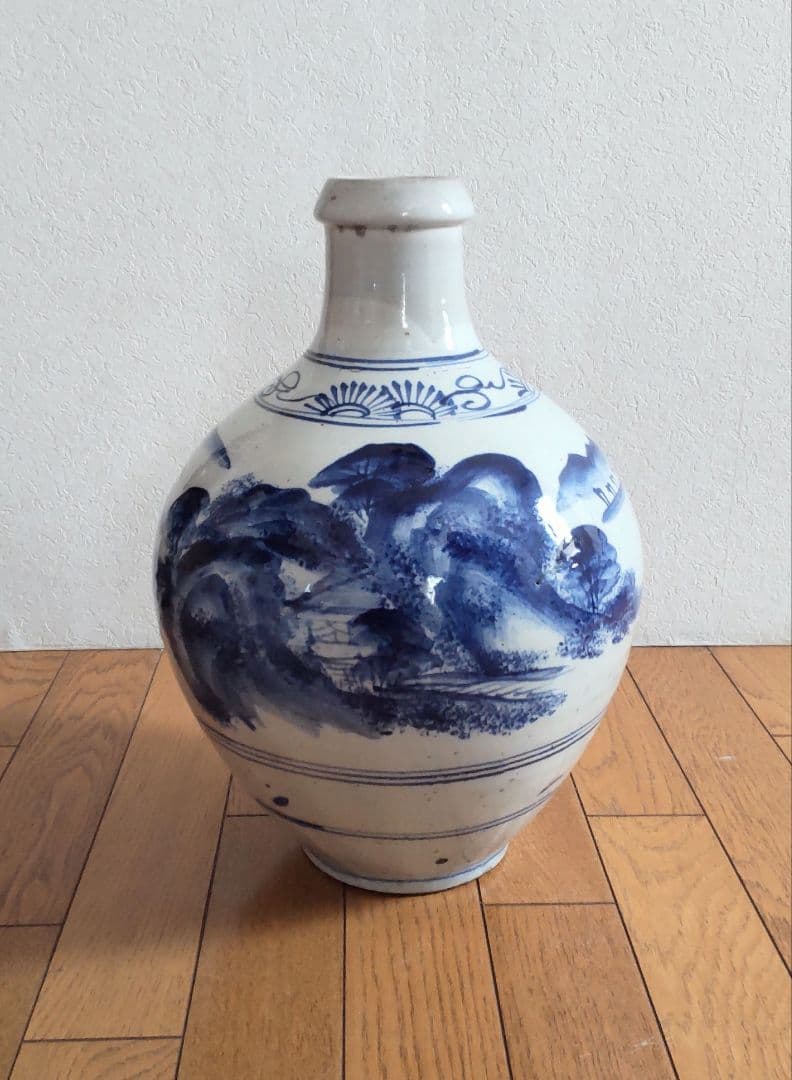 平清水焼　大徳利　山水図