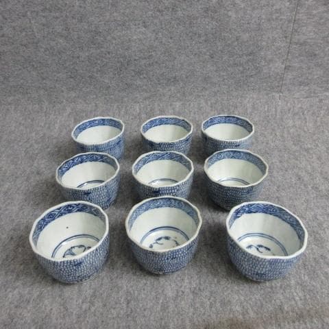 伊万里焼染付みじんこ手蕎麦猪口9個 [B28147]