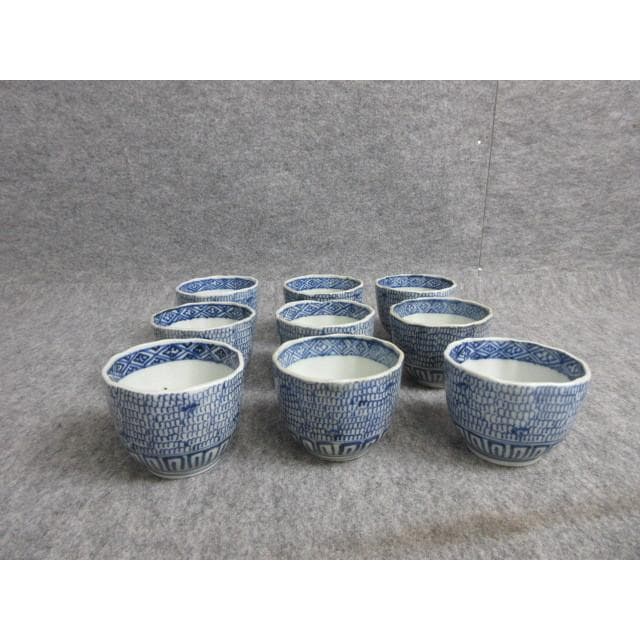 伊万里焼染付みじんこ手蕎麦猪口9個 [B28147]