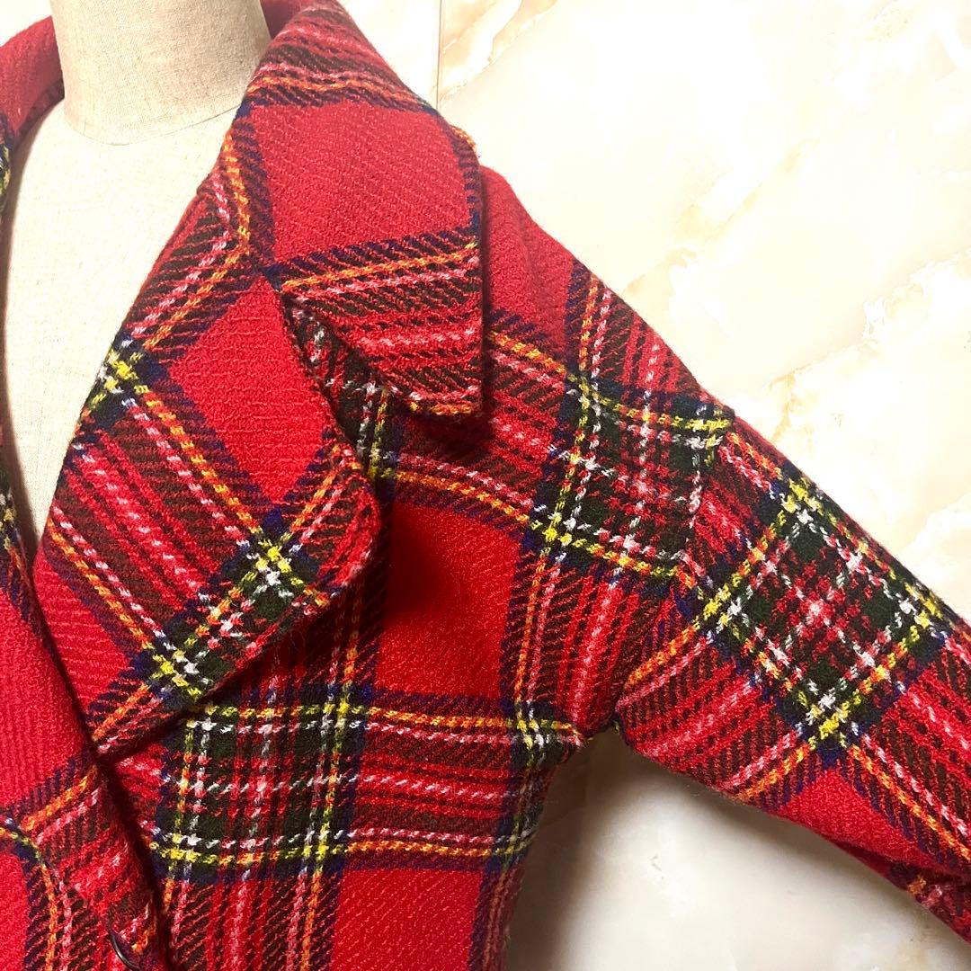 ●しんちゃん様●タータンチェック チェスター コート 赤 レッド 未使用 レトロ