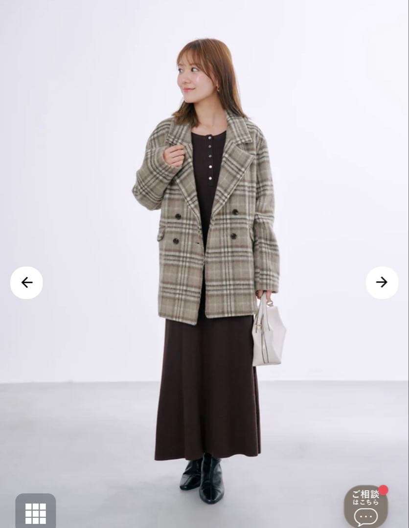 【美品】COHINA ウールシャギーチェックダブルコート