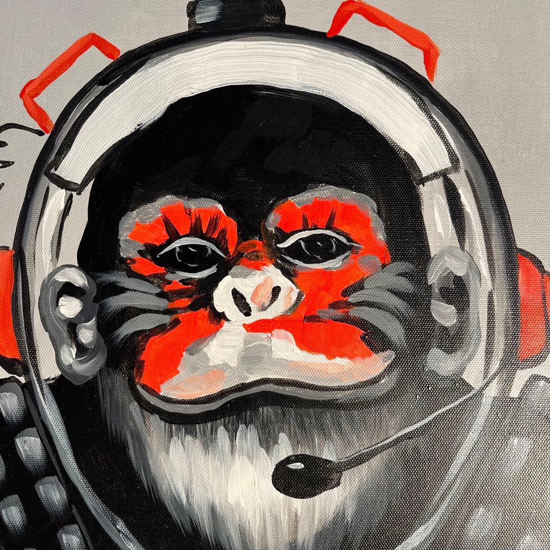 手書き油絵 astronaut monkey絵画 額付き インテリア 油彩画