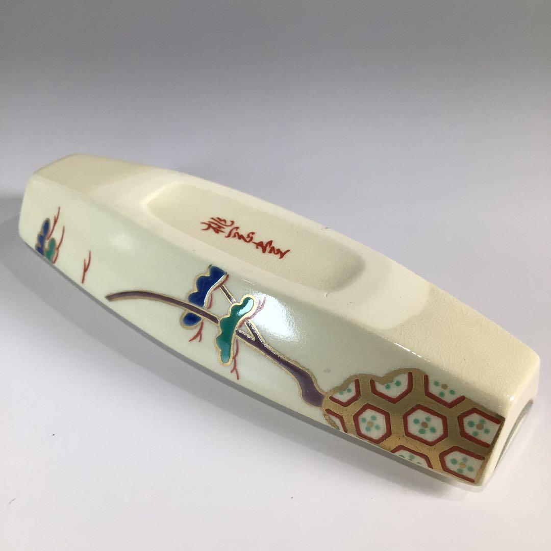 Ｐ３９１　香合　『桃岡堂造』『仁清風松竹梅鶴亀絵』『ぶりぶり香合』　共箱　茶道具