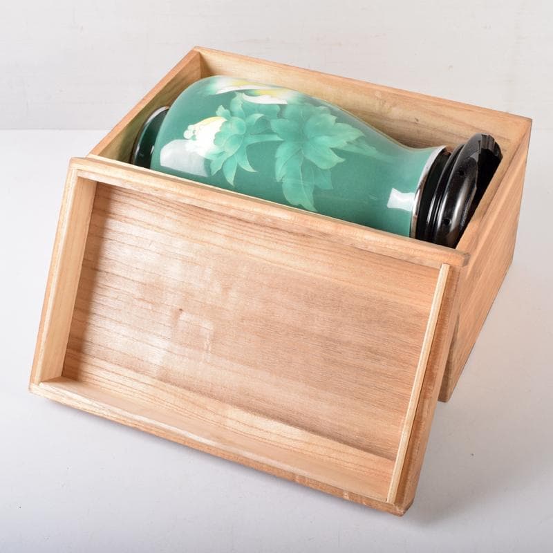 七宝焼　牡丹文　花瓶　唐木台・時代箱付　M　R8760B