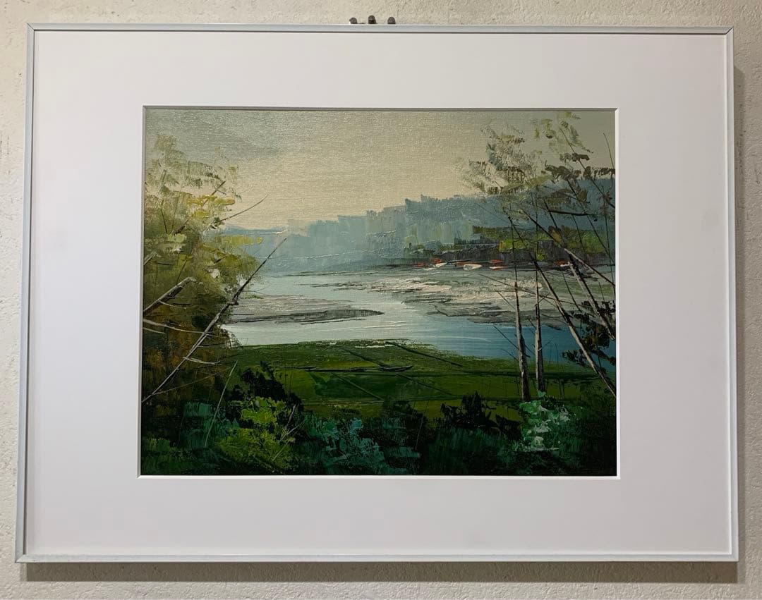絵画　油彩肉筆画　真作　府川誠『海辺』