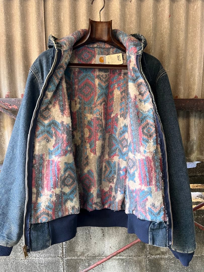 希少carharttカーハートデニムアクティブジャケットM裏ブランケットUSA製