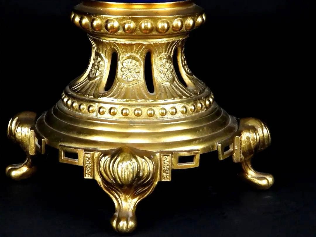 古美術 有田焼 色絵 花鳥紋 銅製 獣耳遊環 四足 燭台/高さ約103.6cm