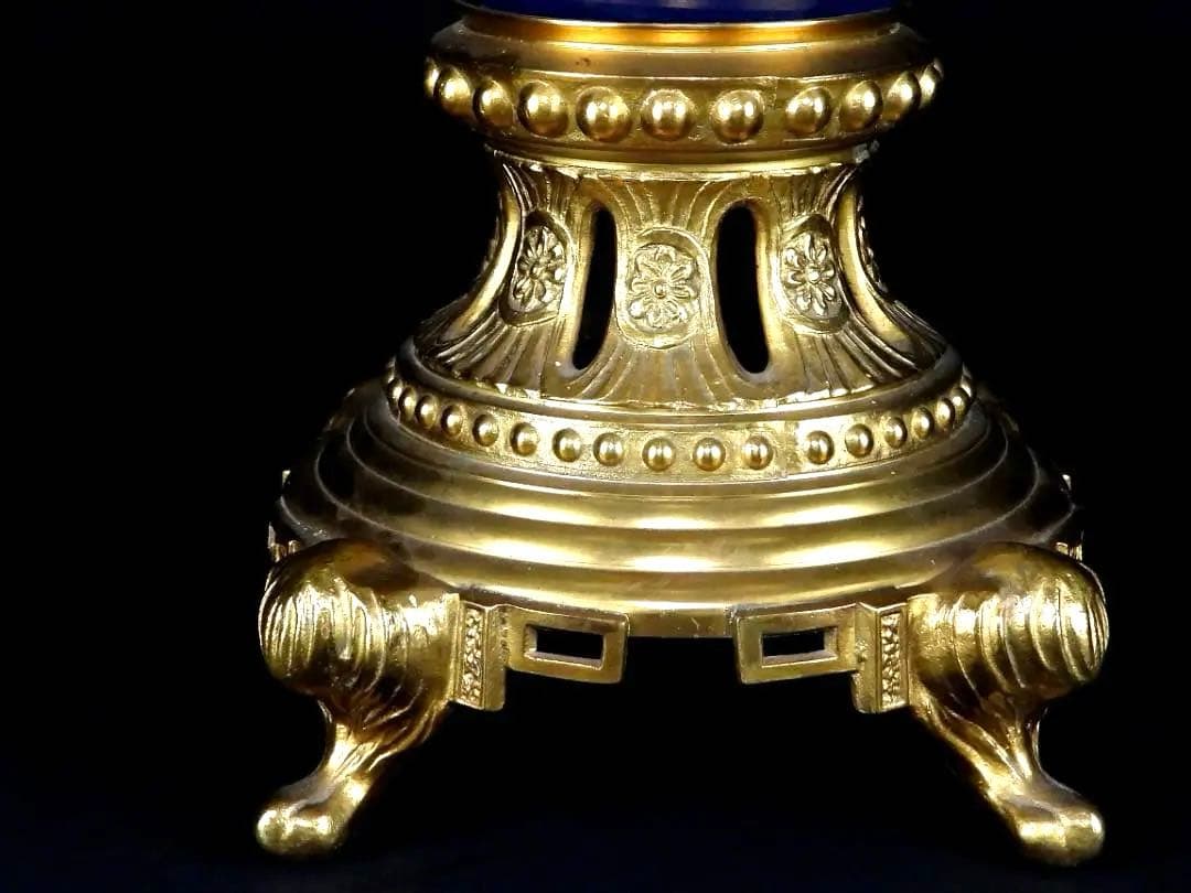 古美術 有田焼 色絵 花鳥紋 銅製 獣耳遊環 四足 燭台/高さ約103.6cm