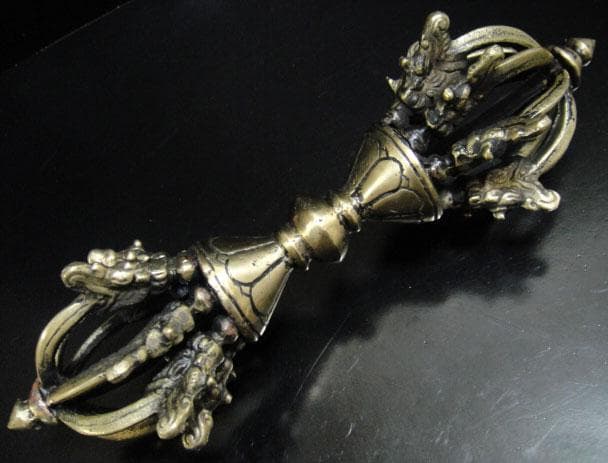 チベット密教法具　九鈷杵（アンティークゴールド）-大