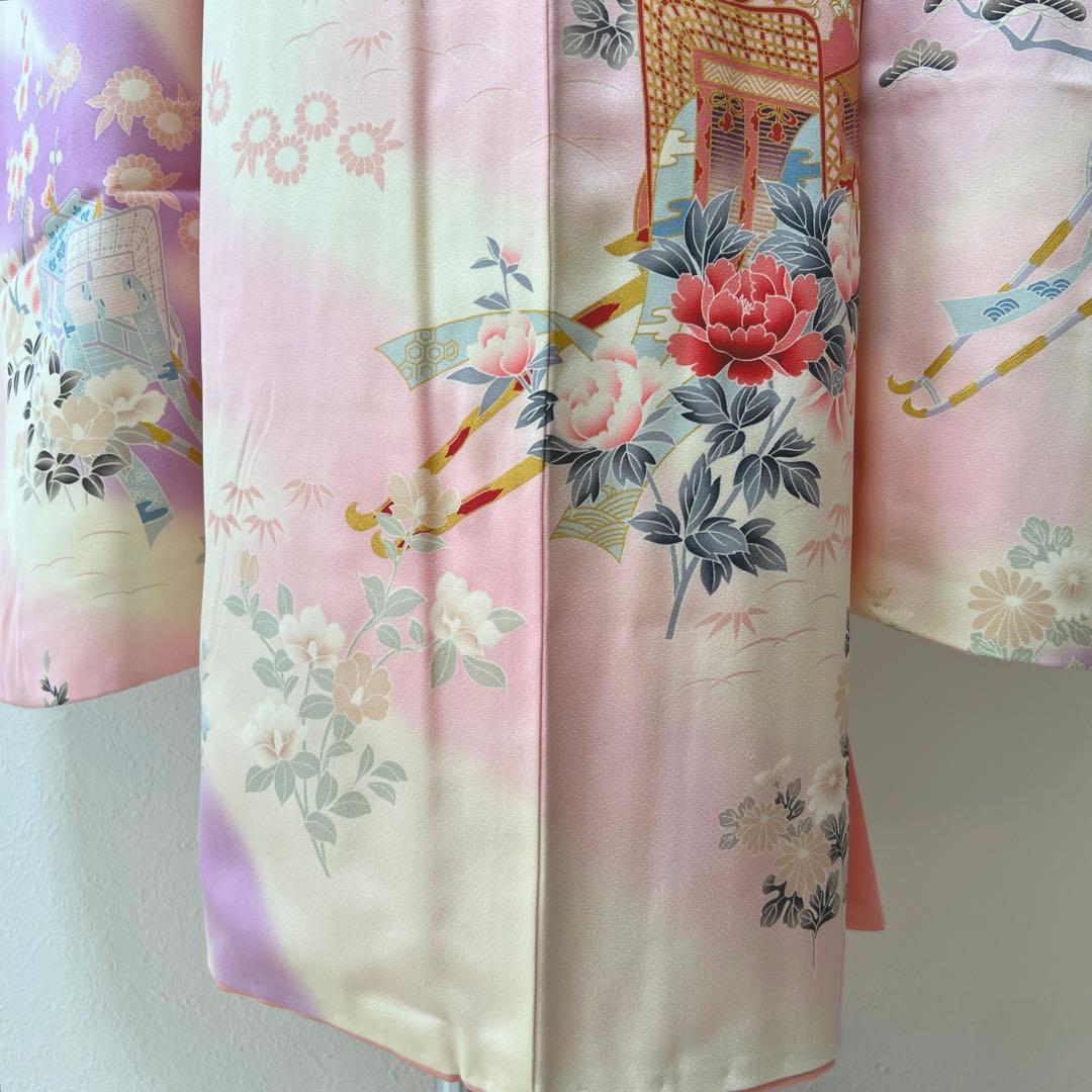 392 振袖フルセット 正絹 薄桃 薄紫 白 ピンク ラベンダー 金彩 暈し染め