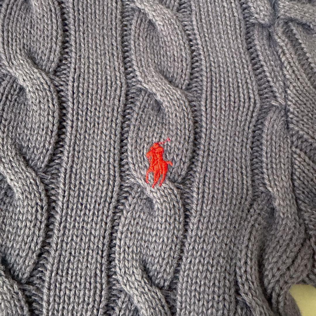 美品　ポロラルフローレン　ケーブルニット ポロシャツ　XS ネイビー　洗濯