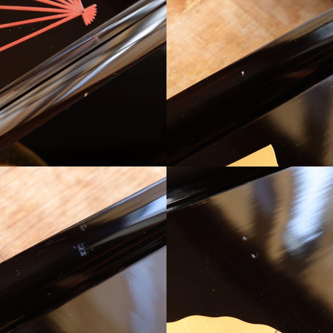 木製　螺鈿　古い黒塗吸物膳5客　足付　三重扇面蒔絵　金銀蒔絵　茶懐石　漆器　花鳥