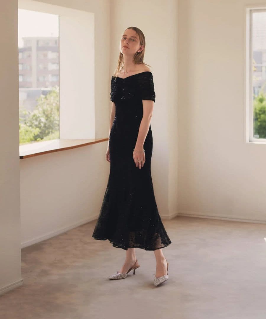 【新品】2WAYレース花柄オフショルダーマーメイドワンピースドレス