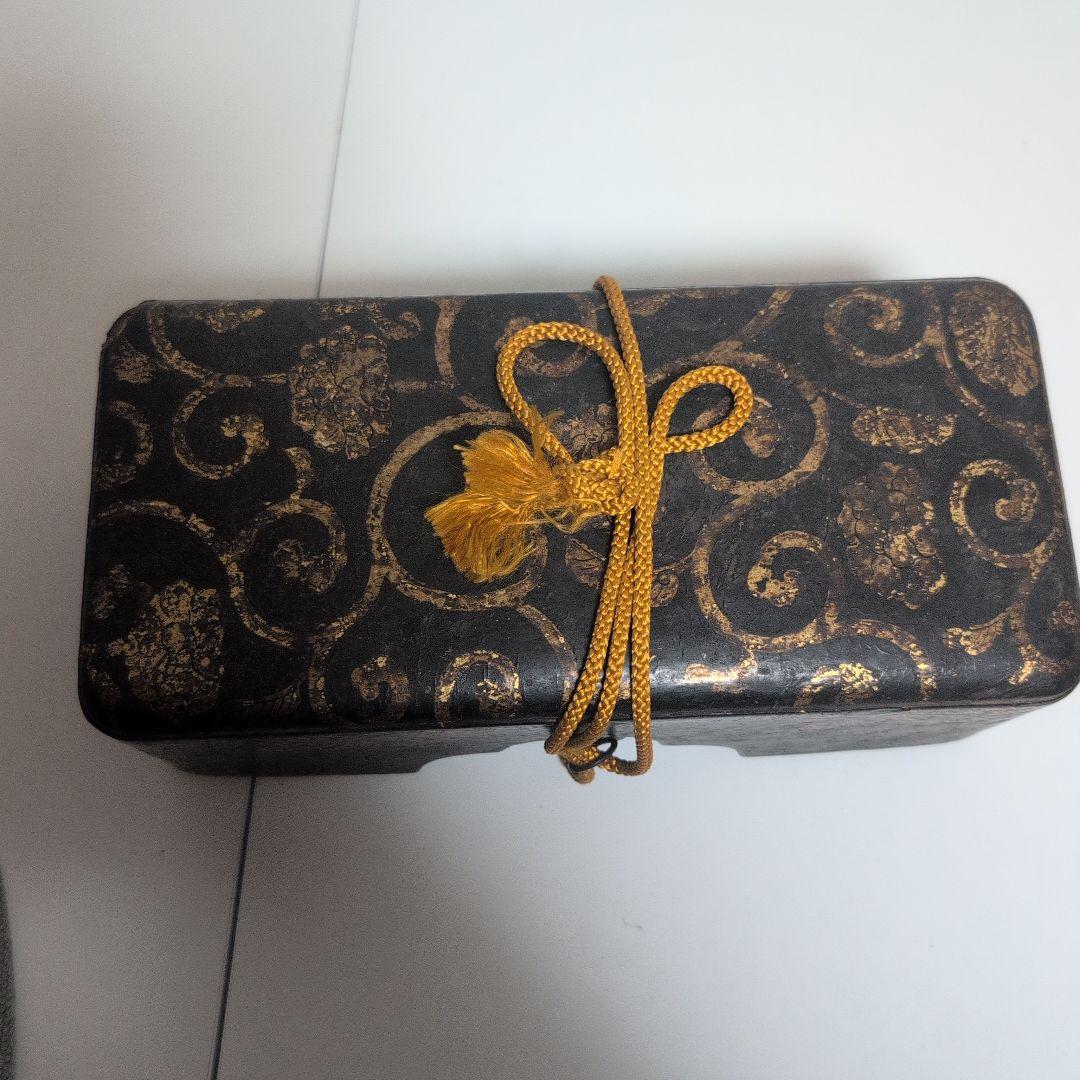 時代物　梨木　文箱　漆箱　漆器 収納箱 金色模様