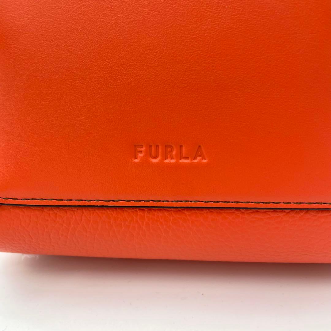 【未使用級】フルラ　2way ジルダ バッグ　ロゴ型押し　レザー　オレンジ