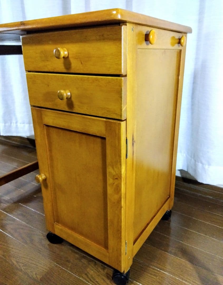 【アンティーク】収納付折畳デスク　多機能サイドテーブル　（キャスター付）匿名配送