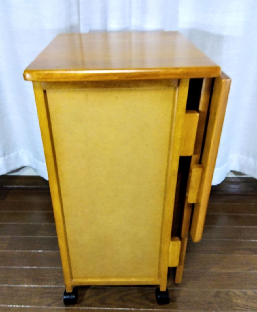 【アンティーク】収納付折畳デスク　多機能サイドテーブル　（キャスター付）匿名配送