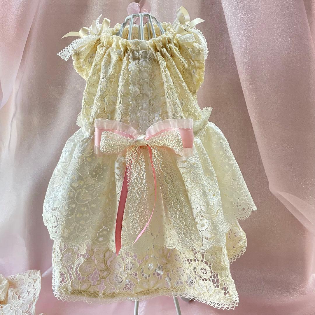アンティークドールワンピ✴︎フレンチスリーブ　犬服　ハンドメイド　∞TuTu∞
