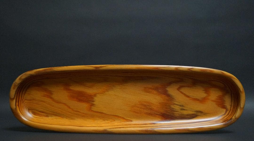 煎茶道具 天然肥松製 刳り貫き煎茶盆 一文字盆 長方盆 美しい木目★長さ36㎝