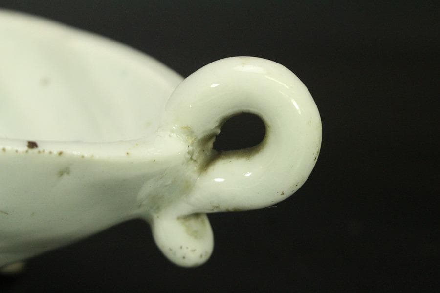 青花 葉形 三足 筆洗 匙付(A887)