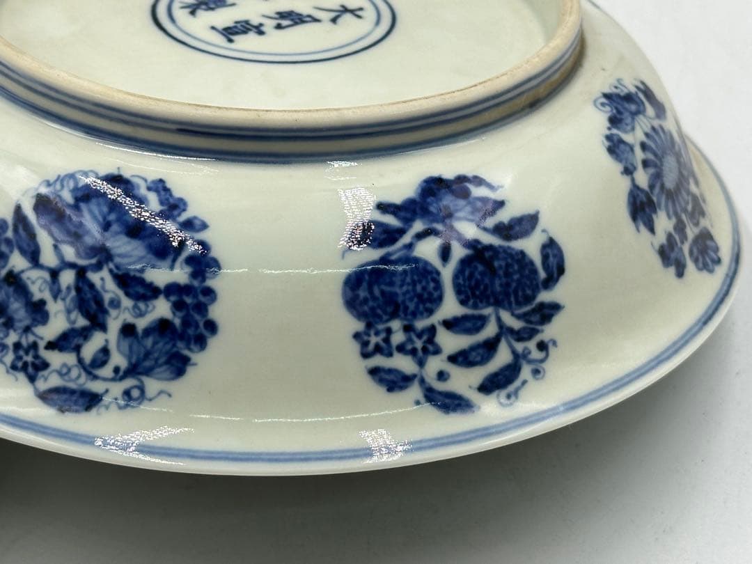 明宣德青花中皿 染付皿 大明宣德年製 中国美術 長 18cm