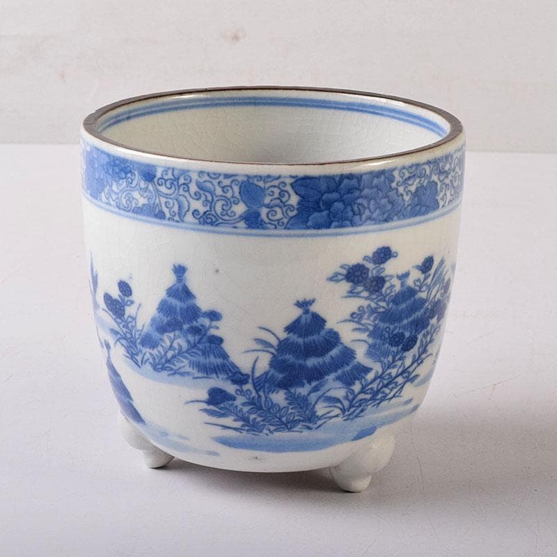 瀬戸焼　古瀬戸　染付秋草文　三つ足香炉　火入れ　V　R7933