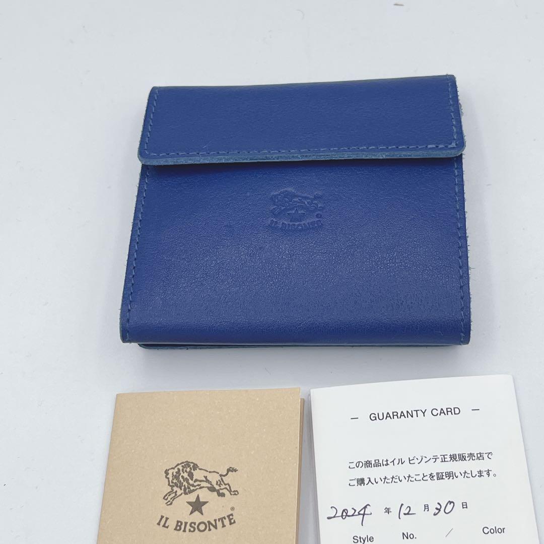 現行極美品　イルビゾンテ 二つ折り財布 レザー ブルー コンパクトウォレット