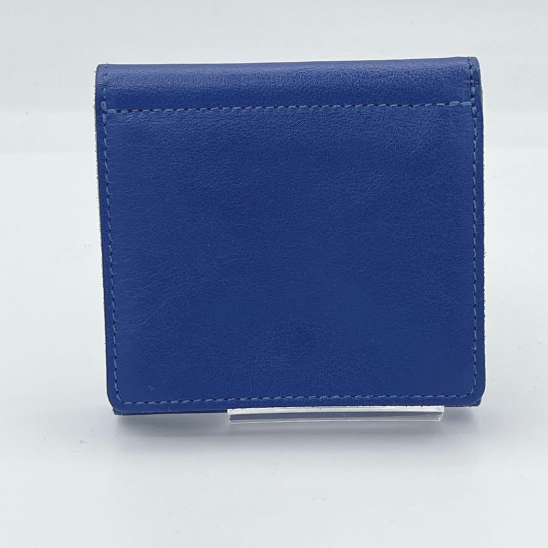 現行極美品　イルビゾンテ 二つ折り財布 レザー ブルー コンパクトウォレット