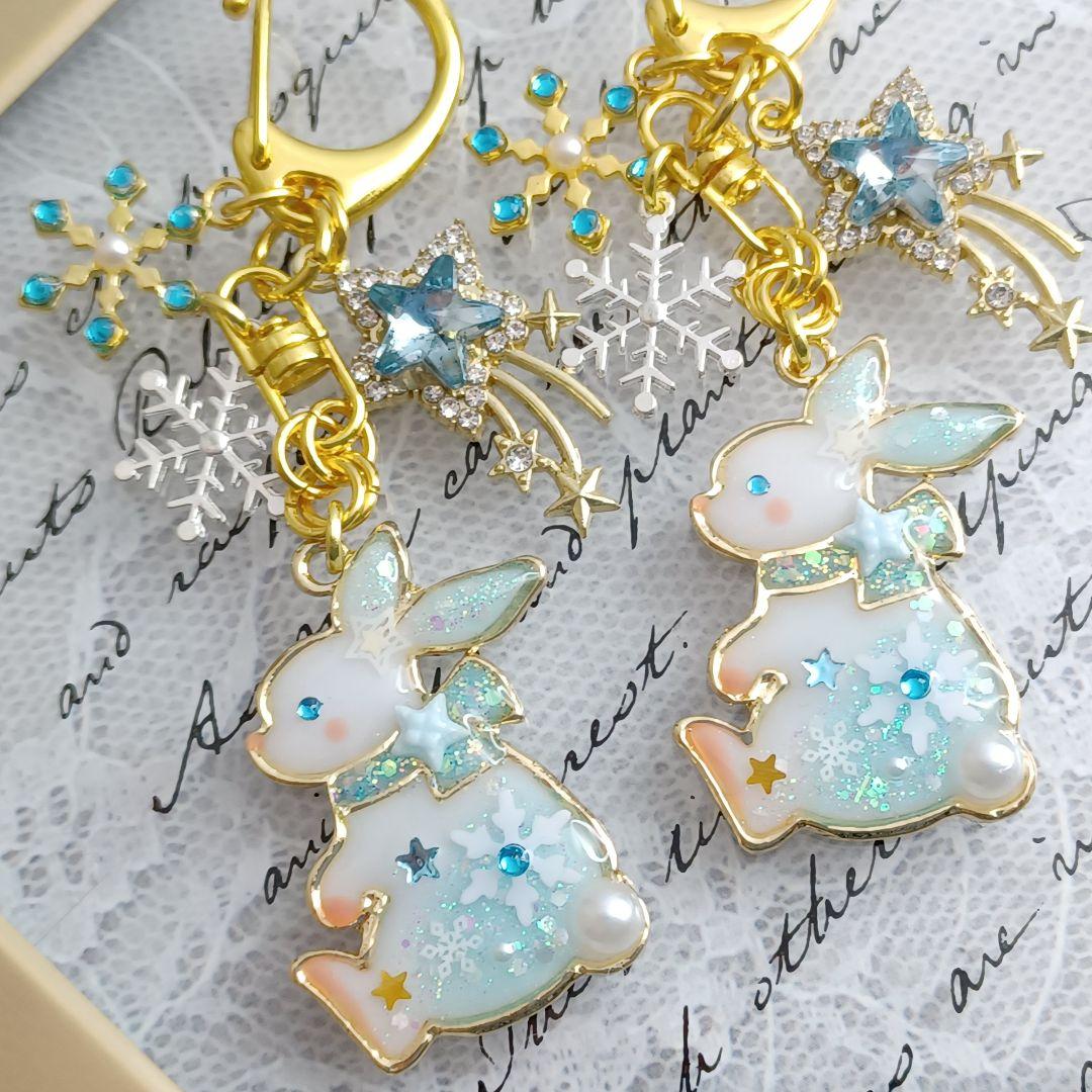 ☆雪傘と白雪キツネ☆　他レジンキーホルダー計4点