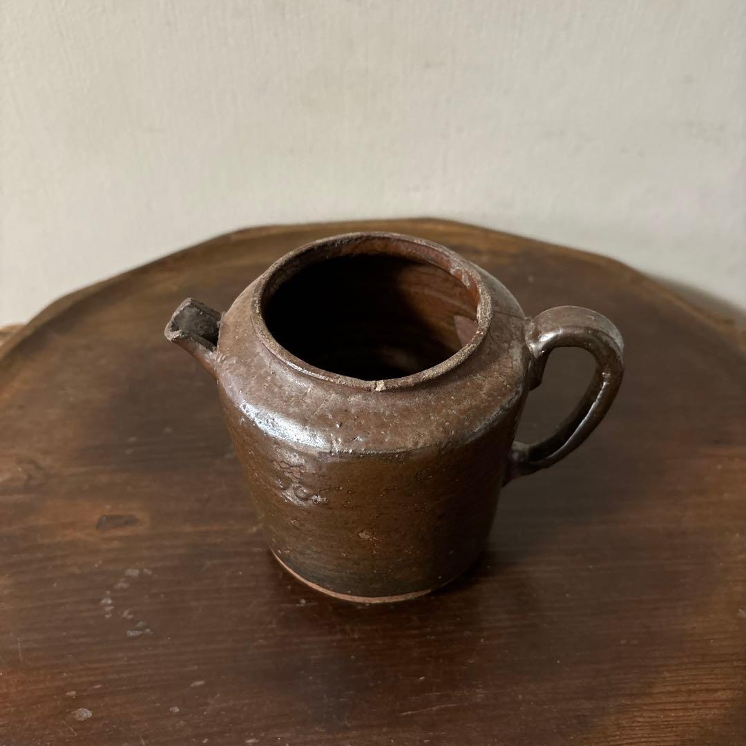 古い水差し　瀬戸　美濃　フラワーポット　アンティーク　古道具　ピッチャー　検李朝