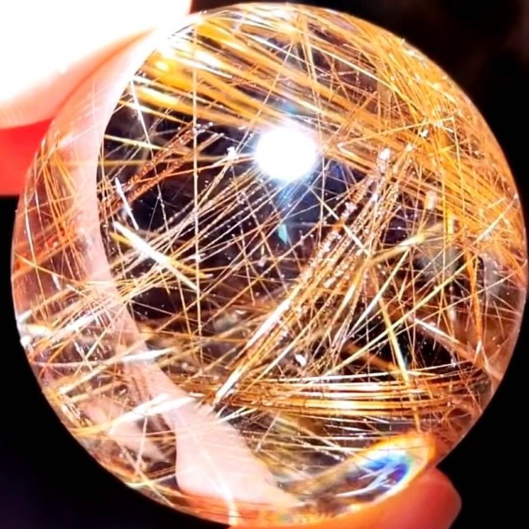 超絶綺麗✨48mm ゴールドルチルクォーツ　丸玉スフィア　金針水晶