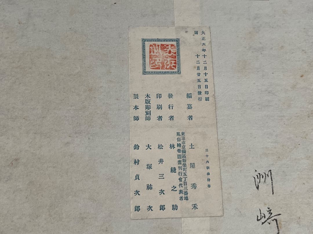 希少版画セット 三十六歌仙絵巻 大正６年 / 和歌 歌人 紀貫之 柿本人麻呂