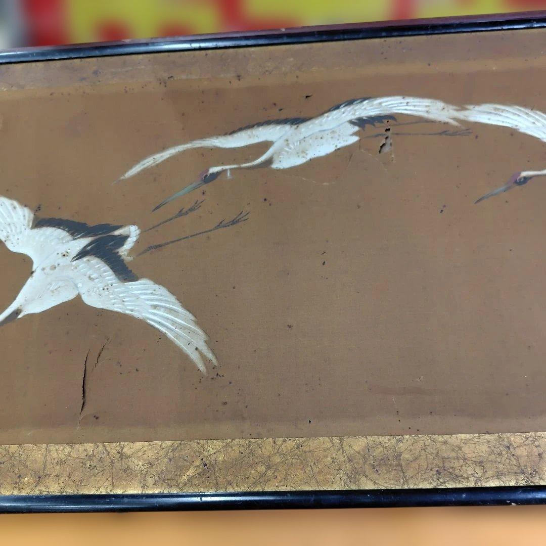 鶴の手描き絵画 黒フレーム付き