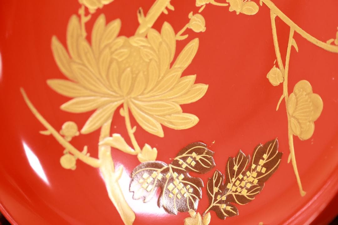 BJ120　時代輪島塗　四君子図蒔絵　吸物椀　五客　木製　茶道具 懐石 会席