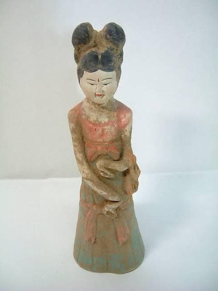 置物■唐俑 唐彩絵女俑 中国陶磁 唐時代 婦人像 古い土人形 時代物 骨董品■