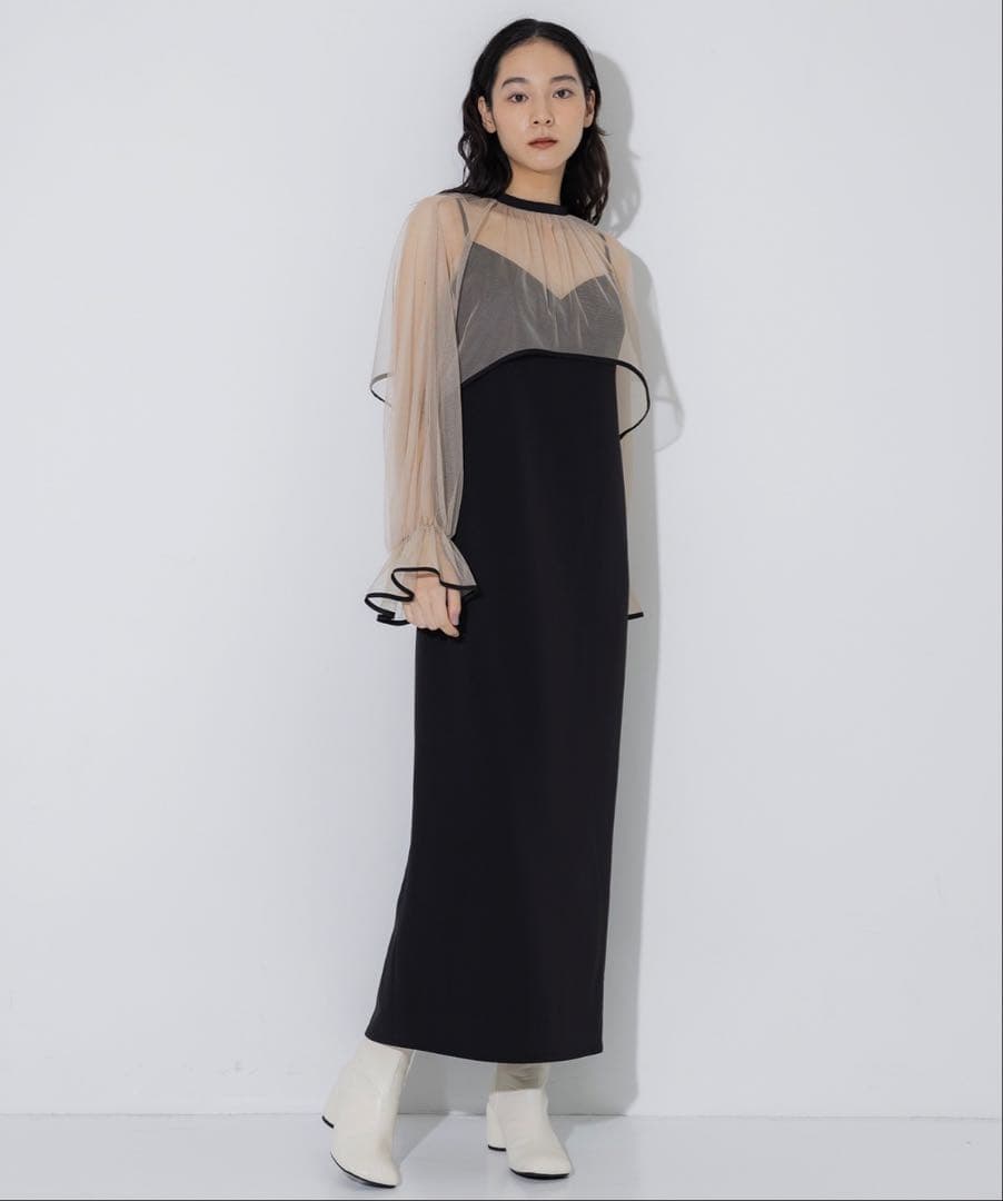AMERI MANY WAY TULLE VEIL DRESS ベロア生地