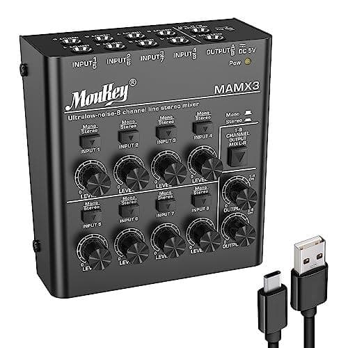 新品 Moukey 低ノイズ 8チャンネル ライン ミニオーディオミキサー、DC