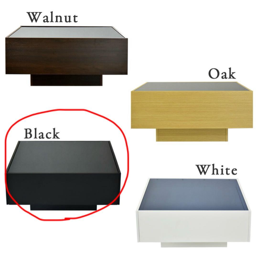 【ma】ガラスセンターテーブル ブラック 引き出し付き 木目スモークガラス