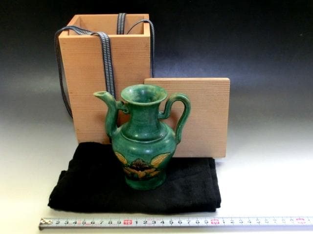 水差し■緑釉水注 水瓶 花唐草 中国 お茶道具 古玩 唐物 時代物 骨董品■