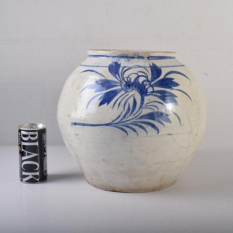 朝鮮美術　李朝　高麗白磁　染付　花文　壺　C　R8023C