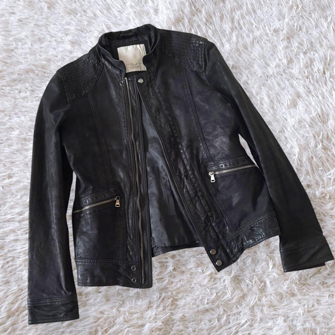 ZARA 山羊革 レザージャケット ライダース L相当 黒 ゴートスキン