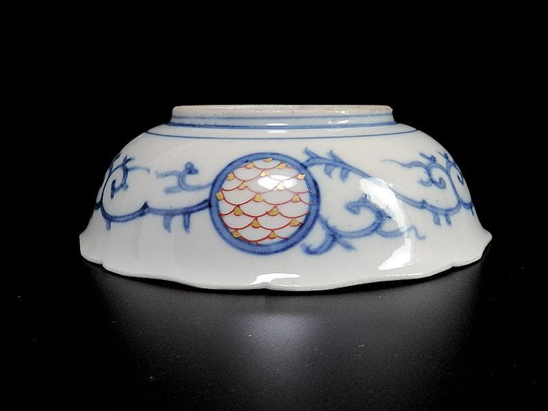 大聖寺伊万里　金襴手　花に福良雀の図　膾皿　５客　B267AS-BGl