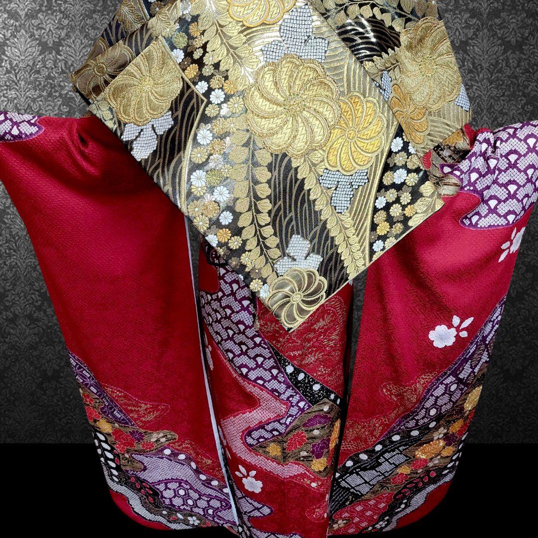大特価SALE中☆振袖フルセット(7点)・成人式・総絞り・エンボス加工・金駒刺繍