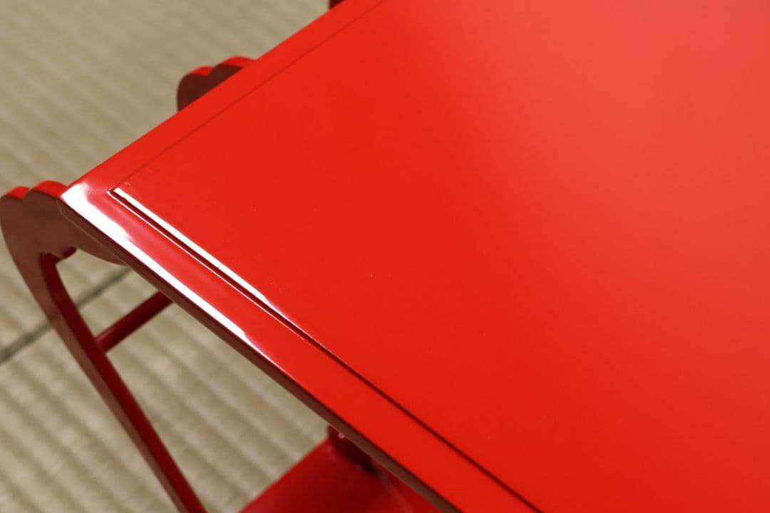 漆芸 輪島塗 朱塗 八足卓 花台 供台 54.5×27.3cm【MA722】