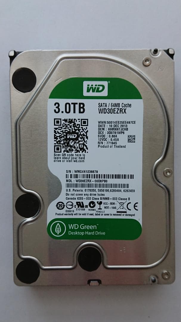【使用時間：91時間】3TB HDD WD30EZRX 動作確認済み