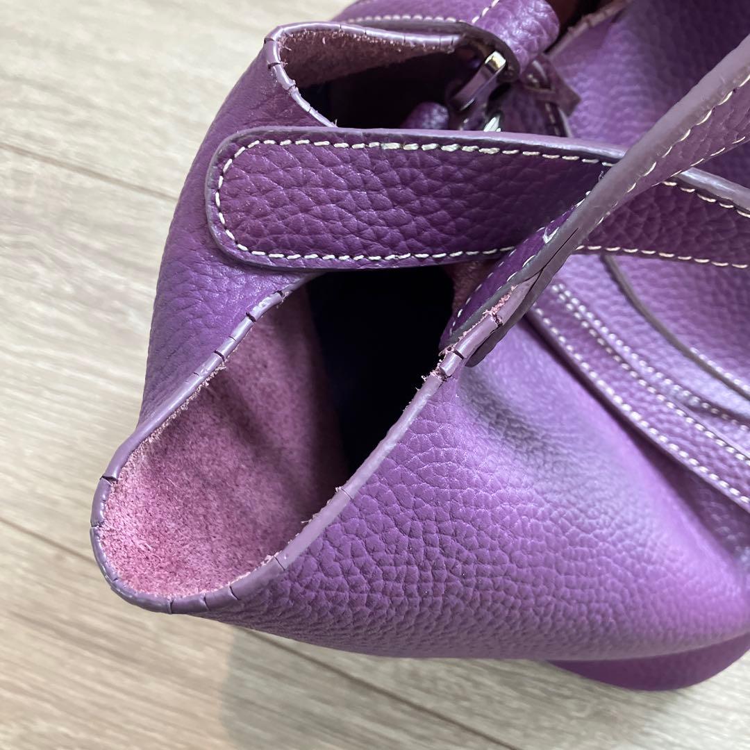 本革 キューブ型 ハンドバッグ バケツバッグ レザー パープル