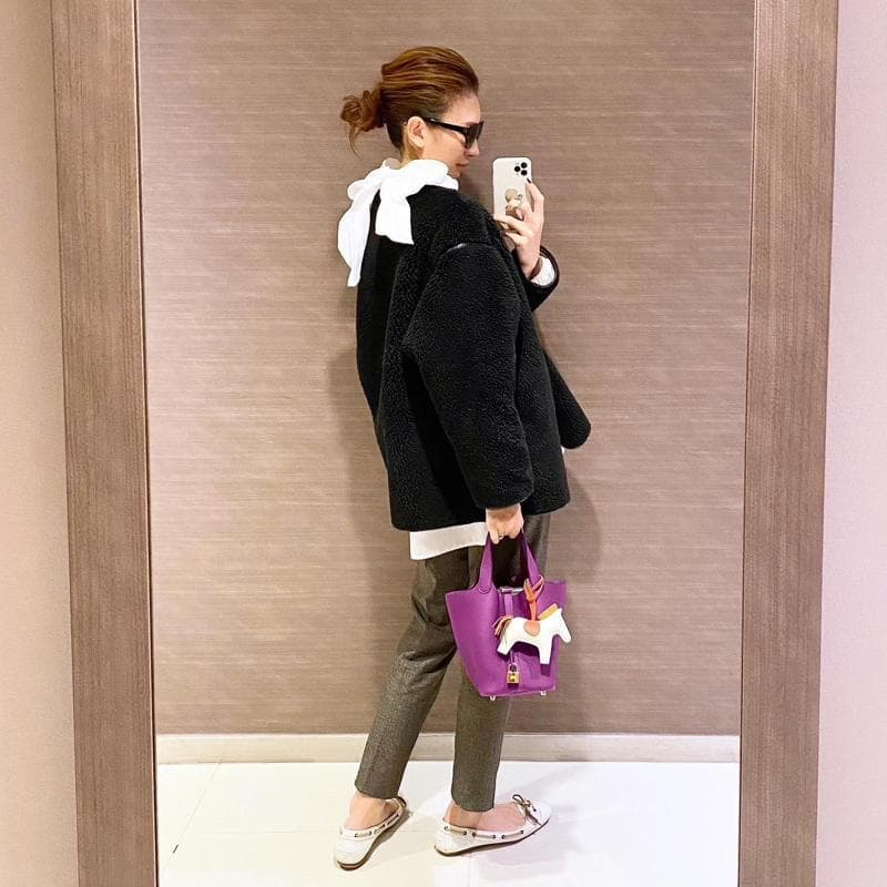 本革 キューブ型 ハンドバッグ バケツバッグ レザー パープル